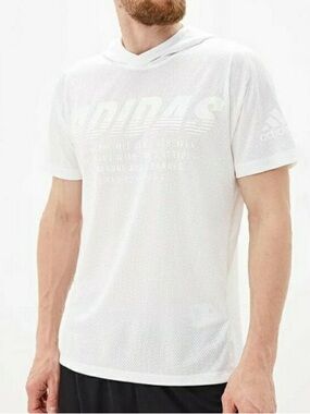 adidas Climalite Freelift XL Hooded Short Sleeve T-Shirt White Breathable XL